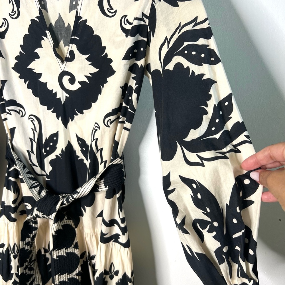 Zara Printed Maxi Dress Long Balloon Sleeves Black Cream Trending SZ XS EUC - Picture 9 of 13